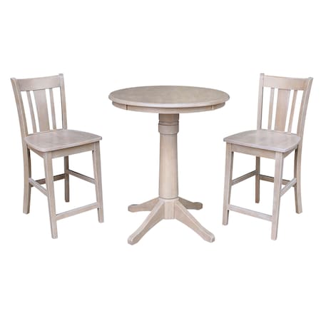 International Concepts Round 30 in Rd Ped Gathering Ht Table, 2 San Remo Counter Ht Stools, Gray Taupe, 30 in W, 30 in L K09-30RT-27B-6B-S102-2